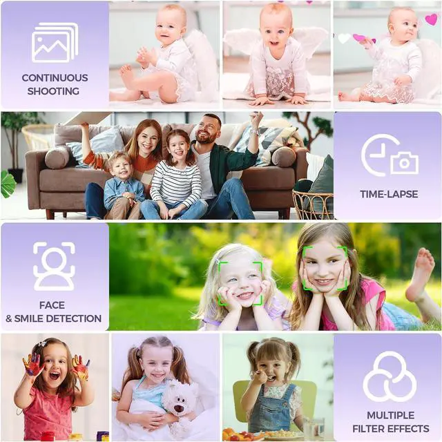 Alt view image 4 of 7 - Digital Camera, Bofypoo FHD 1080P 44MP Kids Camera with 32GB Card, 16X Zoom Vlogging Camera, Point and Shoot Digital Camera Compact Camera for Teens,Beginners (Purple)