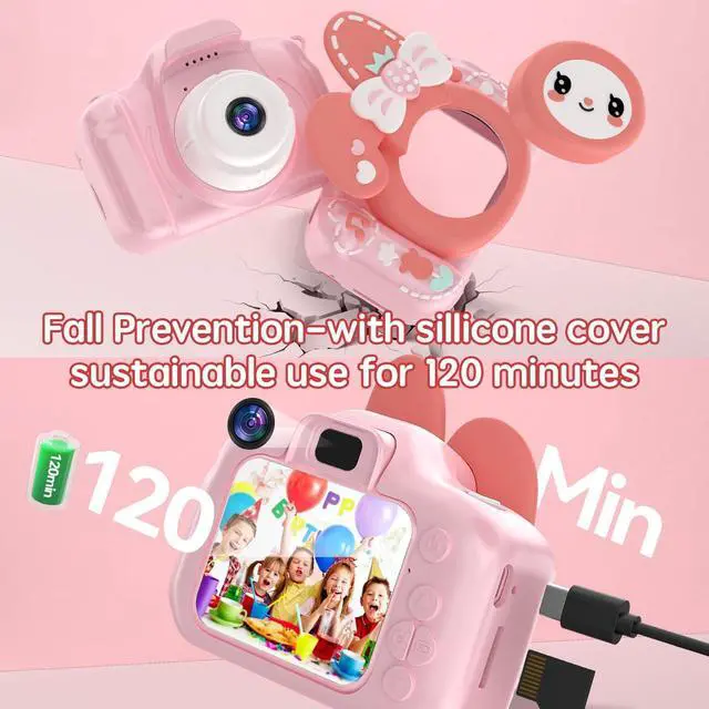 Alt view image 4 of 7 - Skirfy Kids Camera with 32G TF Card,Kids Digital Camera,Selfie Camera for Girls Aged 3 4 5 6,Toddler Camera Kids Toy 1080P Kids Video Camera Easter Gift,Valentines Day Gifts for Kids,New Year Gifts
