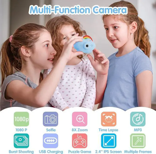Alt view image 4 of 7 - Kids Camera, Selvim 1080P HD Kids Digital Camera, Selfie Toy Camera for 3 4 5 6 7 8 9 Year Old Girl & Boy, Christmas Birthday Gift, 2.4 Inch Screen 40MP Children Video Camera with 32GB SD Card