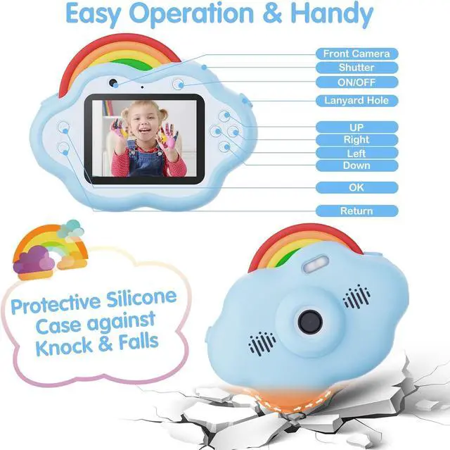 Alt view image 3 of 7 - Kids Camera, Selvim 1080P HD Kids Digital Camera, Selfie Toy Camera for 3 4 5 6 7 8 9 Year Old Girl & Boy, Christmas Birthday Gift, 2.4 Inch Screen 40MP Children Video Camera with 32GB SD Card