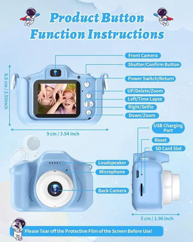 Alt view image 7 of 7 - Kids Camera for Girls Boys, Toddler Camera 1080P HD 2.0 Inch IPS Screen with 32GB Memory Card, Selfie Camera for Kids Digital Camera Birthday Christmas Toys Gifts for Age 3 4 5 6 7 8 Year Old (Blue)