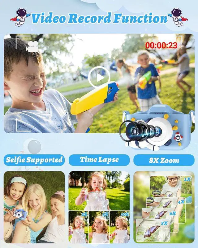 Alt view image 3 of 7 - Kids Camera for Girls Boys, Toddler Camera 1080P HD 2.0 Inch IPS Screen with 32GB Memory Card, Selfie Camera for Kids Digital Camera Birthday Christmas Toys Gifts for Age 3 4 5 6 7 8 Year Old (Blue)