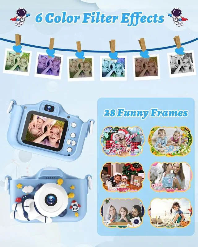 Alt view image 6 of 7 - Kids Camera for Girls Boys, Toddler Camera 1080P HD 2.0 Inch IPS Screen with 32GB Memory Card, Selfie Camera for Kids Digital Camera Birthday Christmas Toys Gifts for Age 3 4 5 6 7 8 Year Old (Blue)