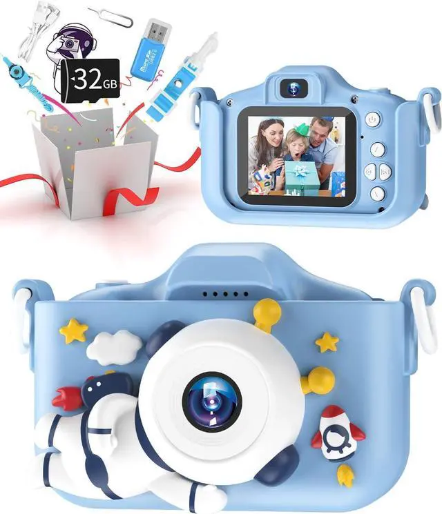 Main image of Kids Camera for Girls Boys, Toddler Camera 1080P HD 2.0 Inch IPS Screen with 32GB Memory Card, Selfie Camera for Kids Digital Camera Birthday Christmas Toys Gifts for Age 3 4 5 6 7 8 Year Old (Blue)