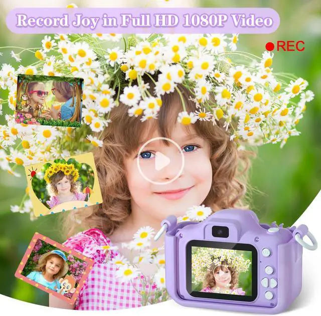 Alt view image 5 of 7 - Anesky Kids Camera, Toy Camera for 3 4 5 6 7 8 9 10 11 12 Year Old Girls/Boys, Kids Digital Camera for Toddler with Video, Best Birthday Festival Gift Selfie Camera for Kids with 32GB TF Card - Purple