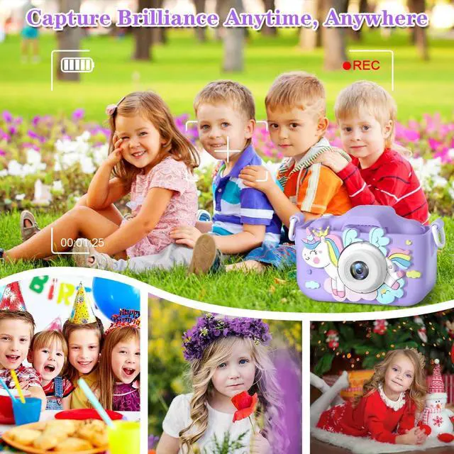 Alt view image 7 of 7 - Anesky Kids Camera, Toy Camera for 3 4 5 6 7 8 9 10 11 12 Year Old Girls/Boys, Kids Digital Camera for Toddler with Video, Best Birthday Festival Gift Selfie Camera for Kids with 32GB TF Card - Purple