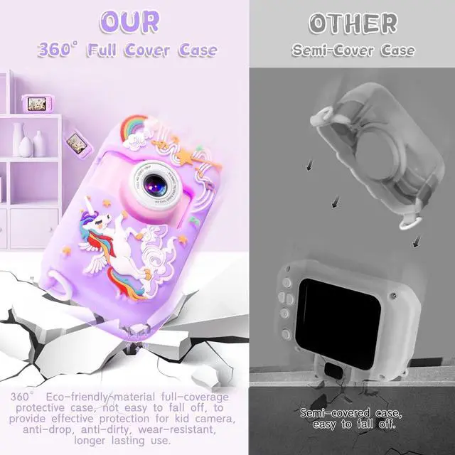Alt view image 3 of 7 - Kids Camera with 180° Flip-Up Lens, 2.4inch HD IPS Screen Digital Camera for Kids with Unicorn Silicone Case, with 32GB SD Card
