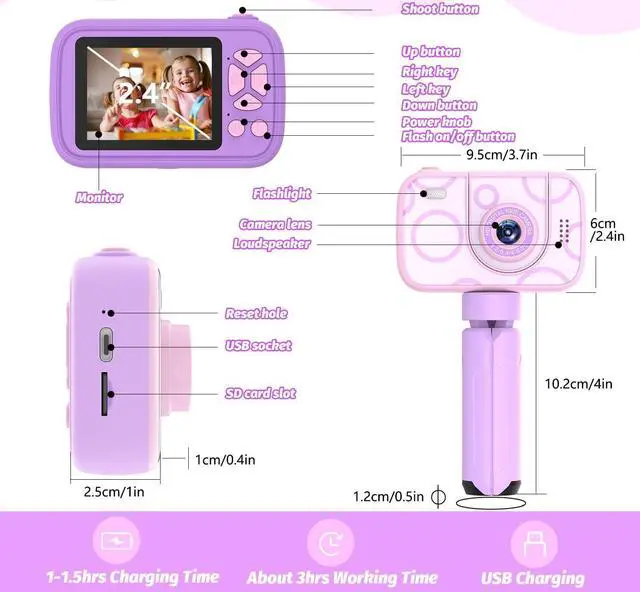 Alt view image 7 of 7 - Teslahero Kids Camera Toys for 3-12 Years Old Boys Girls,Children's Camera with Flip-up Lens for Selfie & Video,HD Digital Camera,Christmas Birthday Party Gifts for Child Age 3 4 5 6 7 8 9