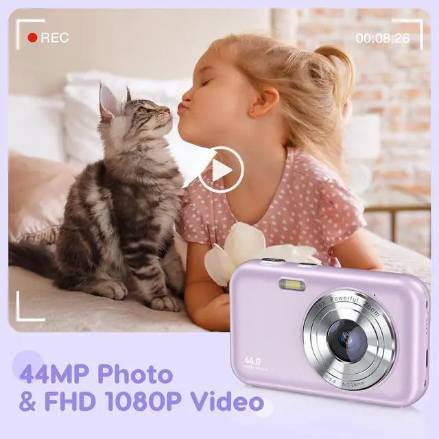 Alt view image 3 of 6 - Digital Camera, FHD 1080P Kids Camera 44MP Point and Shoot Camera 16X Zoom Compact Small Camera for Kids with 32G Card & 2 Batteries Portable Camera Gift for Girls Boys Students Teens (Purple)