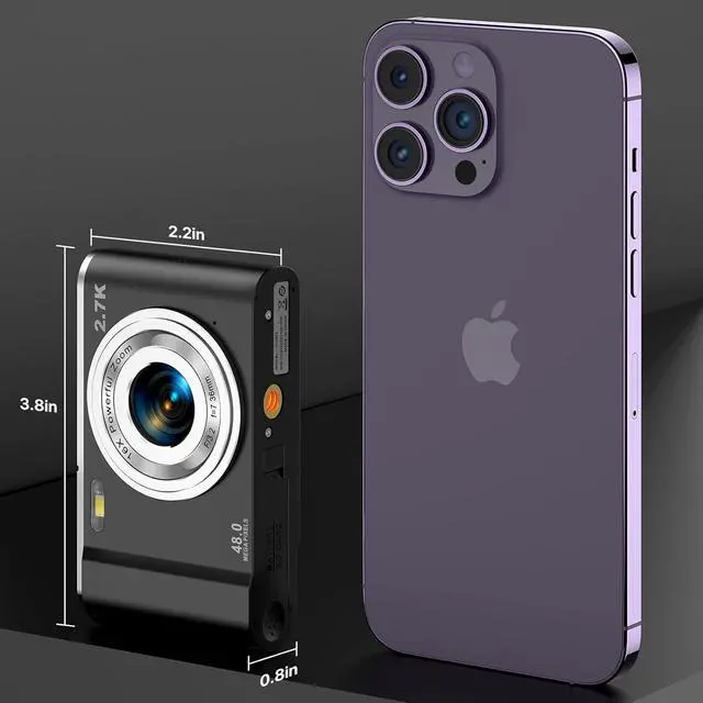 Alt view image 4 of 6 - Digital Camera 2.7K Ultra HD Mini Camera 44MP 2.8 Inch LCD Screen Rechargeable Students, Compact Pocket Camera with 16X Digital Zoom YouTube Vlogging Camera for Kids,Adult,Beginners(Black)