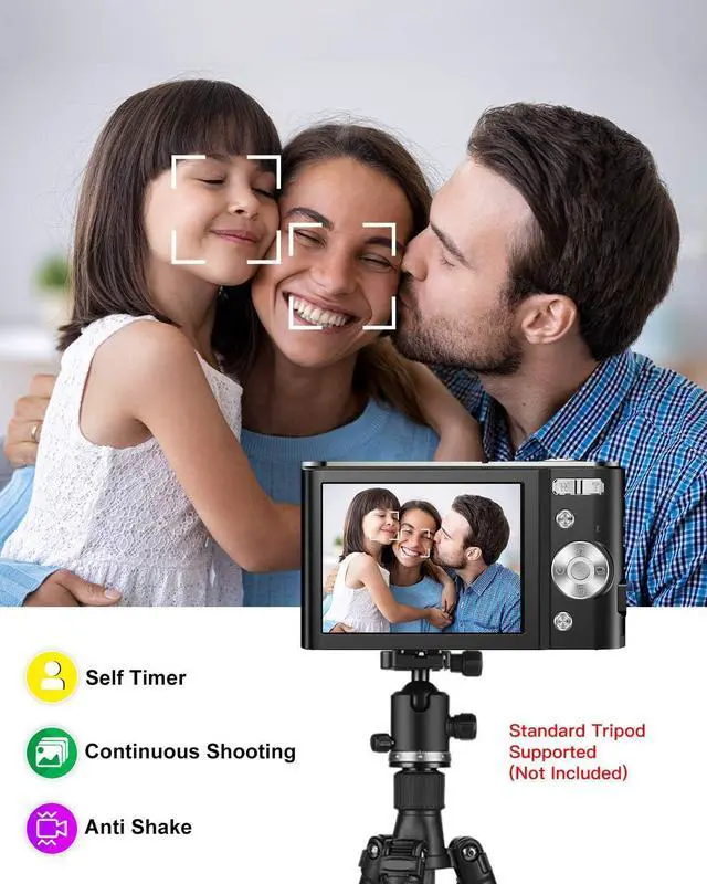 Alt view image 5 of 6 - Digital Camera 2.7K Ultra HD Mini Camera 44MP 2.8 Inch LCD Screen Rechargeable Students, Compact Pocket Camera with 16X Digital Zoom YouTube Vlogging Camera for Kids,Adult,Beginners(Black)