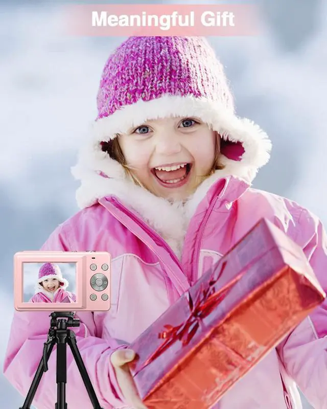 Alt view image 4 of 7 - Lecran Digital Camera, FHD 1080P Kids Camera with 32GB Card, 2 Batteries, Lanyard, 16X Zoom Anti Shake, 44MP Compact Portable Small Point Shoot Camera Gift for Kid Student Children Teen Girl Boy(Pink)