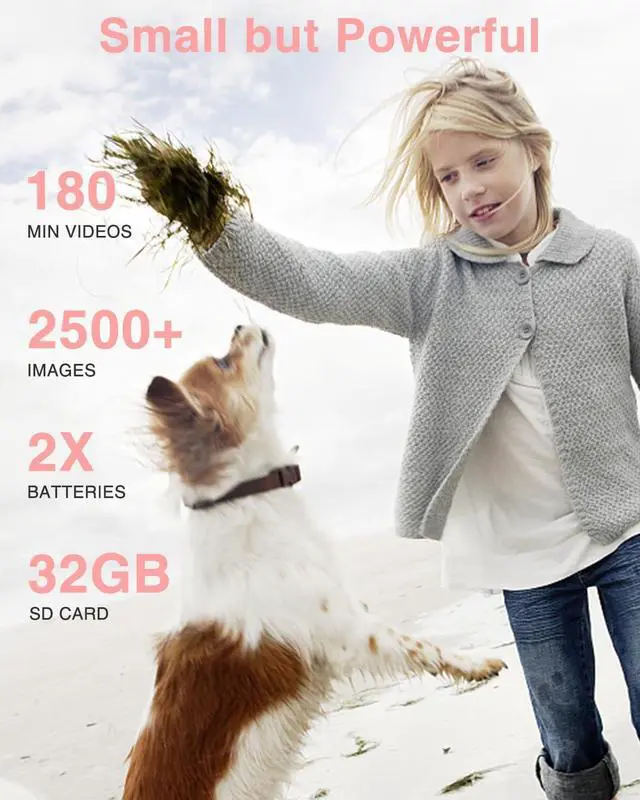 Alt view image 3 of 7 - Lecran Digital Camera, FHD 1080P Kids Camera with 32GB Card, 2 Batteries, Lanyard, 16X Zoom Anti Shake, 44MP Compact Portable Small Point Shoot Camera Gift for Kid Student Children Teen Girl Boy(Pink)