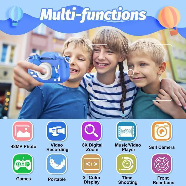 Alt view image 2 of 7 - Mgaolo Children's Camera Toys for 3-12 Years Old Kids Boys Girls,HD Digital Video Camera with Protective Silicone Cover,Christmas Birthday Gifts with 32GB SD Card (Dog Blue)
