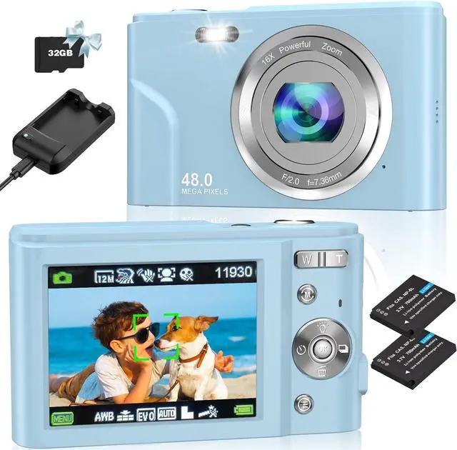Main image of Digital Camera, Bofypoo Autofocus Kids Vlogging Camera FHD 1080P 48MP with 32GB Card, 16X Zoom Point and Shoot Digital Camera with Battery Charger, Compact Camera for Teens,Beginners