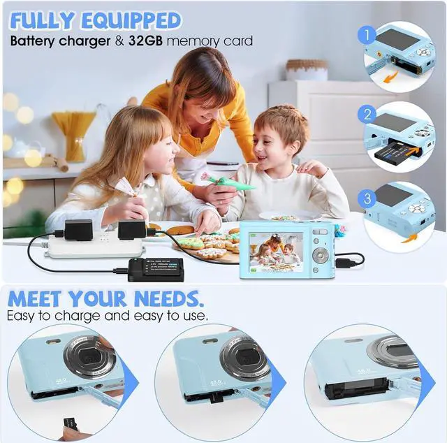 Alt view image 2 of 7 - Digital Camera, Bofypoo Autofocus Kids Vlogging Camera FHD 1080P 48MP with 32GB Card, 16X Zoom Point and Shoot Digital Camera with Battery Charger, Compact Camera for Teens,Beginners