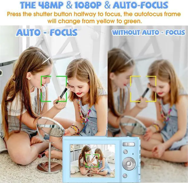 Alt view image 5 of 7 - Digital Camera, Bofypoo Autofocus Kids Vlogging Camera FHD 1080P 48MP with 32GB Card, 16X Zoom Point and Shoot Digital Camera with Battery Charger, Compact Camera for Teens,Beginners