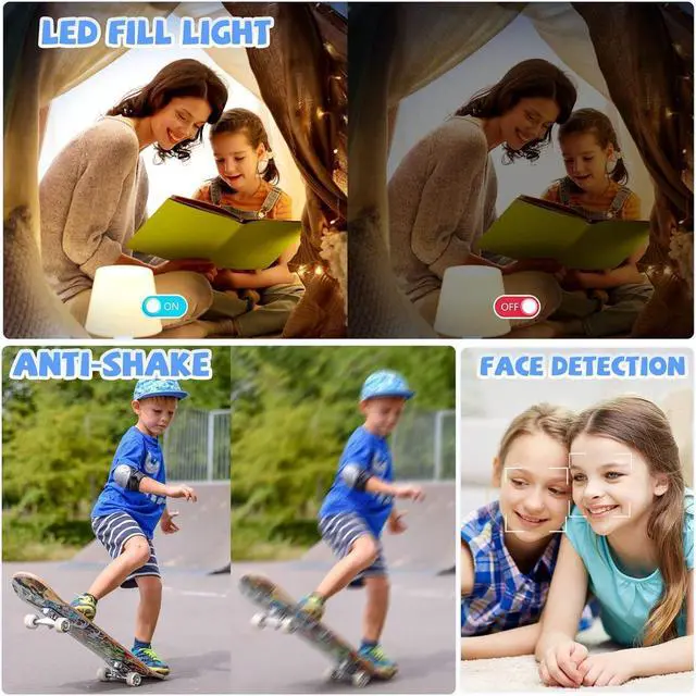 Alt view image 4 of 7 - Digital Camera, Bofypoo Autofocus Kids Vlogging Camera FHD 1080P 48MP with 32GB Card, 16X Zoom Point and Shoot Digital Camera with Battery Charger, Compact Camera for Teens,Beginners