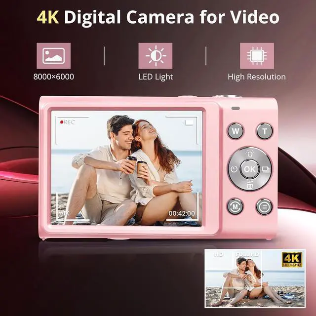 Alt view image 5 of 7 - Digital Camera, FHD 4K Autofocus Vlogging Camera 48MP Digital Point and Shoot Camera with 16X Zoom 32GB Memory Card YouTube Portable Compact Small Camera for Teens Adult Beginner Kids