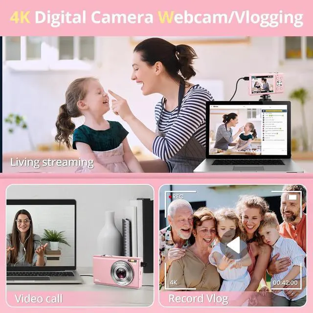 Alt view image 4 of 7 - Digital Camera, FHD 4K Autofocus Vlogging Camera 48MP Digital Point and Shoot Camera with 16X Zoom 32GB Memory Card YouTube Portable Compact Small Camera for Teens Adult Beginner Kids
