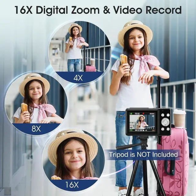 Alt view image 3 of 7 - Digital Camera, FHD 1080P Digital Camera for Kids with 32GB Card, 16X Zoom, Flashlight, 44MP Compact Point and Shoot Cameras Portable Small Digital Camera for Teens, Students, Boys Girls