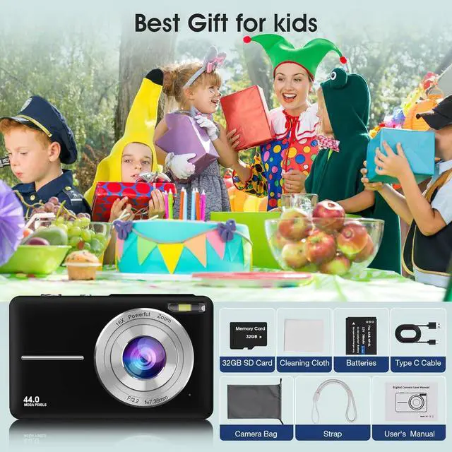 Alt view image 2 of 7 - Digital Camera, FHD 1080P Digital Camera for Kids with 32GB Card, 16X Zoom, Flashlight, 44MP Compact Point and Shoot Cameras Portable Small Digital Camera for Teens, Students, Boys Girls