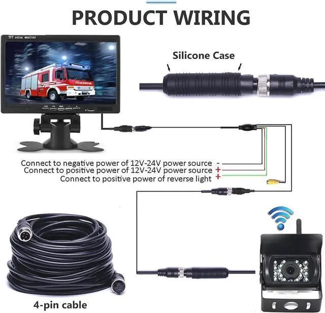 Alt view image 3 of 7 - Rear View Waterproof 18 IR LED Night Vision Car Reversing Backup Camera Kits 7" TFT LCD Monitor Vehicle Parking Assistance System for RV/Bus/Trailer/Truck/Caravan with 33ft Aviation Extension Cable