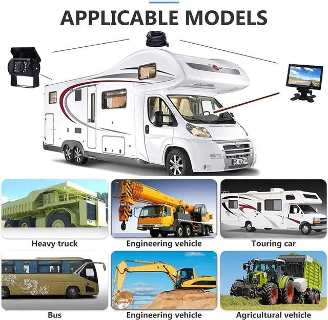 Alt view image 6 of 7 - Rear View Waterproof 18 IR LED Night Vision Car Reversing Backup Camera Kits 7" TFT LCD Monitor Vehicle Parking Assistance System for RV/Bus/Trailer/Truck/Caravan with 33ft Aviation Extension Cable