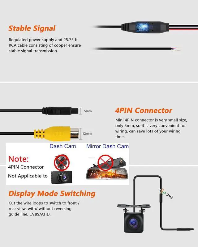 Alt view image 7 of 7 - Upgraded Backup Camera Back up Cameras for Cars Rear View Camera 140° Wide Angle CVBS | AHD Backup Camera for Car Starlight Night Vision HD IP69 Waterproof Reverse License Plate Camera