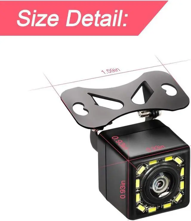 Alt view image 4 of 7 - Backup Camera for Car, Car Rear View Reverse Camera 12 LED Night Vision, Waterproof Dustproof 170°Wide Angle Universal for Cars, SUVs, Vehicles, Trucks