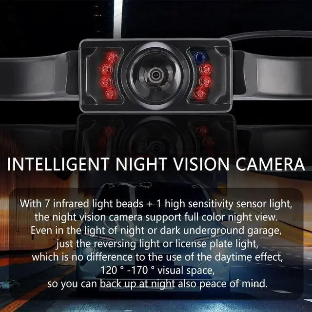 Alt view image 4 of 7 - Backup Camera for Car with 8 LED - [HD Night Vision] [IP69 Waterproof] License Plate Camera for Safe Reverse - 170° Wide Angle Rear View Camera Fits Car Truck SUV