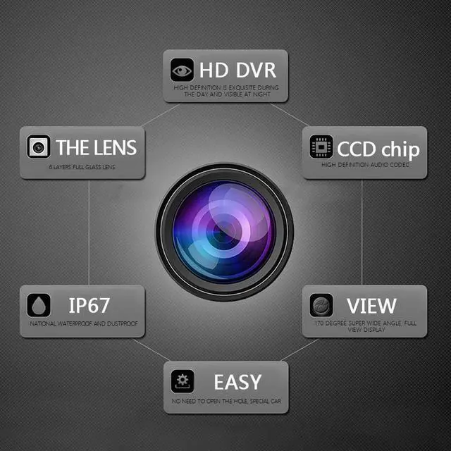 Alt view image 3 of 7 - DUTTY Car Rear View Camera Universal 8 LED Night Vision Backup Parking Reverse Camera Waterproof 170 Wide Angle HD Color Image(HD-003)