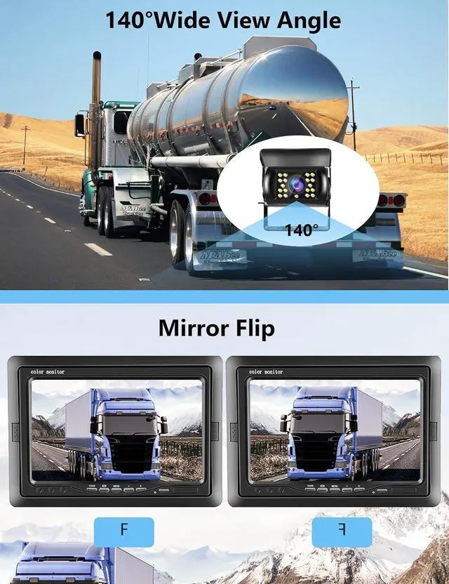 Alt view image 2 of 7 - RV Backup Camera and Monitor Kit,podofo 7 inch HD LCD Car Monitor and Waterproof Night Vision Rear View Camera for Car/RV/Truck/Trailer/Pickup/Van/Bus/Camper(with Aviation Connector Video Cable 15m/49