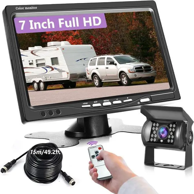 Main image of RV Backup Camera and Monitor Kit,podofo 7 inch HD LCD Car Monitor and Waterproof Night Vision Rear View Camera for Car/RV/Truck/Trailer/Pickup/Van/Bus/Camper(with Aviation Connector Video Cable 15m/49