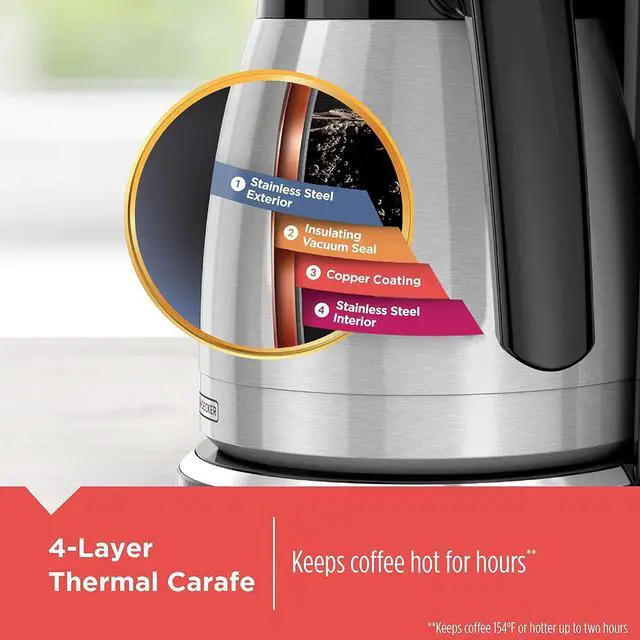 Alt view image 2 of 7 - BLACK+DECKER Thermal Carafe Programmable Coffeemaker, 12-Cup Coffee Machine, Stainless Steel