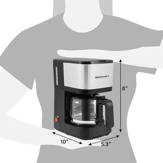 Alt view image 7 of 7 - Elite Gourmet Automatic Brew & Drip Coffee Maker, with PaCae N Serve, ReCaable Filter, On/Off Switch, Water Level Indicator, 5-Cup, Stainless Steel, EHC9420