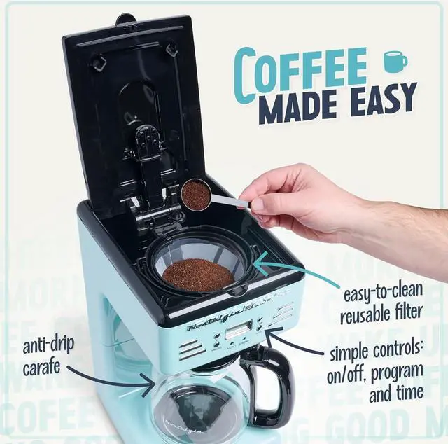 Alt view image 4 of 7 - Nostalgia Retro 12-Cup Programmable Coffee Maker With LED Display, Automatic Shut-Off & Keep Warm, Pause-And-Serve Function, Aqua