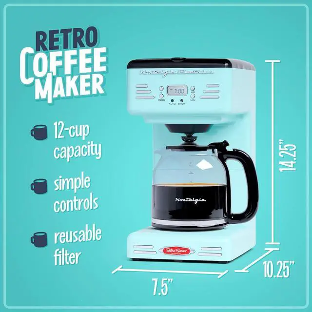 Alt view image 5 of 7 - Nostalgia Retro 12-Cup Programmable Coffee Maker With LED Display, Automatic Shut-Off & Keep Warm, Pause-And-Serve Function, Aqua