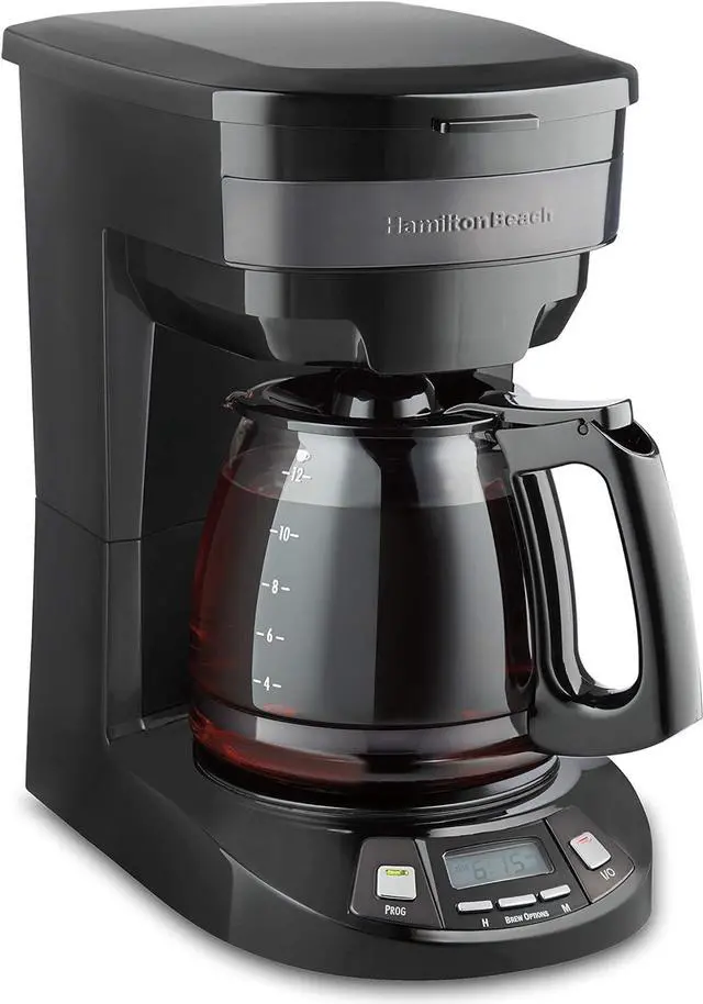 Main image of Hamilton Beach 12 Cup Programmable Drip Coffee Maker with 3 Brew Options, Glass Carafe, Auto Pause and Pour, Black Stainless (46293)