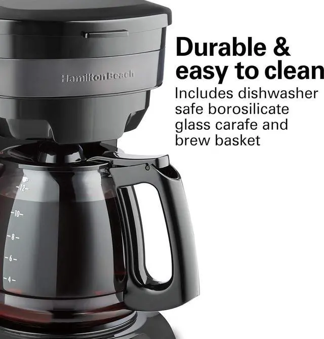 Alt view image 2 of 7 - Hamilton Beach 12 Cup Programmable Drip Coffee Maker with 3 Brew Options, Glass Carafe, Auto Pause and Pour, Black Stainless (46293)