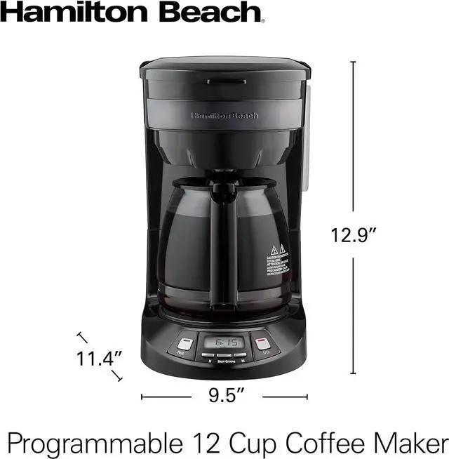 Alt view image 7 of 7 - Hamilton Beach 12 Cup Programmable Drip Coffee Maker with 3 Brew Options, Glass Carafe, Auto Pause and Pour, Black Stainless (46293)
