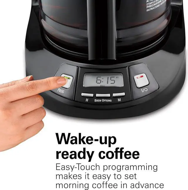 Alt view image 6 of 7 - Hamilton Beach 12 Cup Programmable Drip Coffee Maker with 3 Brew Options, Glass Carafe, Auto Pause and Pour, Black Stainless (46293)