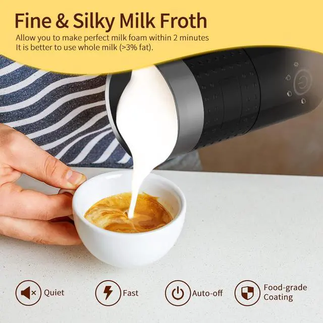 Alt view image 2 of 7 - 4 in 1 Milk Frother: Electric Milk Foamer with Cold & Hot Froth for Latte Cappuccino - Automatic Coffee Foam Maker 350 ml/10 oz Instant Milk Chocolate Steamer Heater