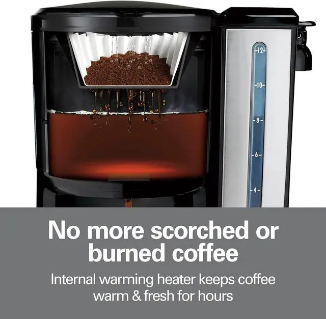 Alt view image 2 of 7 - Hamilton Beach One Press Programmable Dispensing Drip Coffee Maker with 12 Cup Internal Brew Pot, Water Reservoir, Black and Stainless Steel (47950)