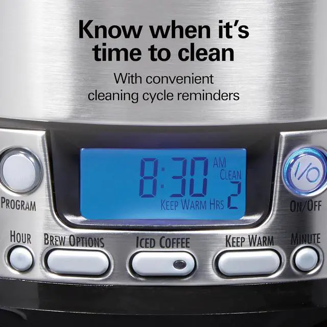 Alt view image 3 of 7 - Hamilton Beach One Press Programmable Dispensing Drip Coffee Maker with 12 Cup Internal Brew Pot, Water Reservoir, Black and Stainless Steel (47950)