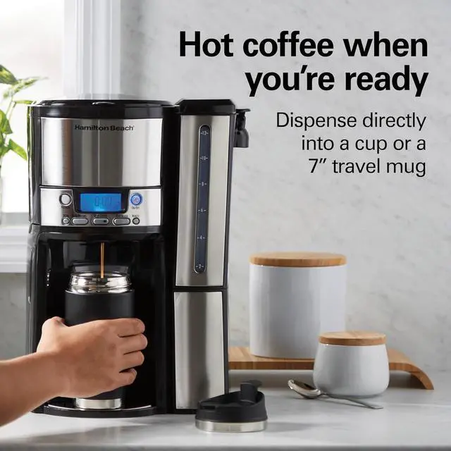 Alt view image 6 of 7 - Hamilton Beach One Press Programmable Dispensing Drip Coffee Maker with 12 Cup Internal Brew Pot, Water Reservoir, Black and Stainless Steel (47950)
