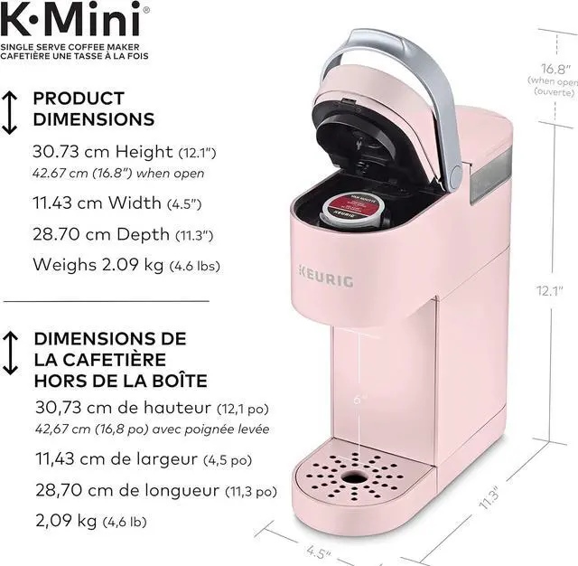 Alt view image 6 of 6 - Keurig K-Mini Single Serve K-Cup Pod Coffee Maker, Featuring An Ultra-sleek Design, Dusty Rose