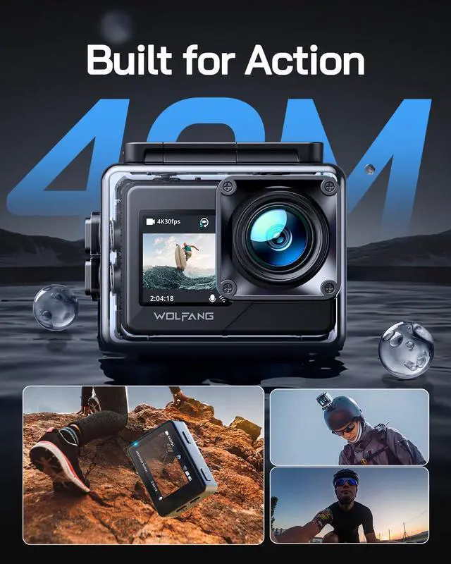 Alt view image 4 of 7 - WOLFANG Action Camera 4K 20MP WiFi GA120, 40M Waterproof Underwater Camera for Snorkeling, 170° Wide Angle Dual Screen Vlogging Camera with EIS, External Microphone, Remote Control