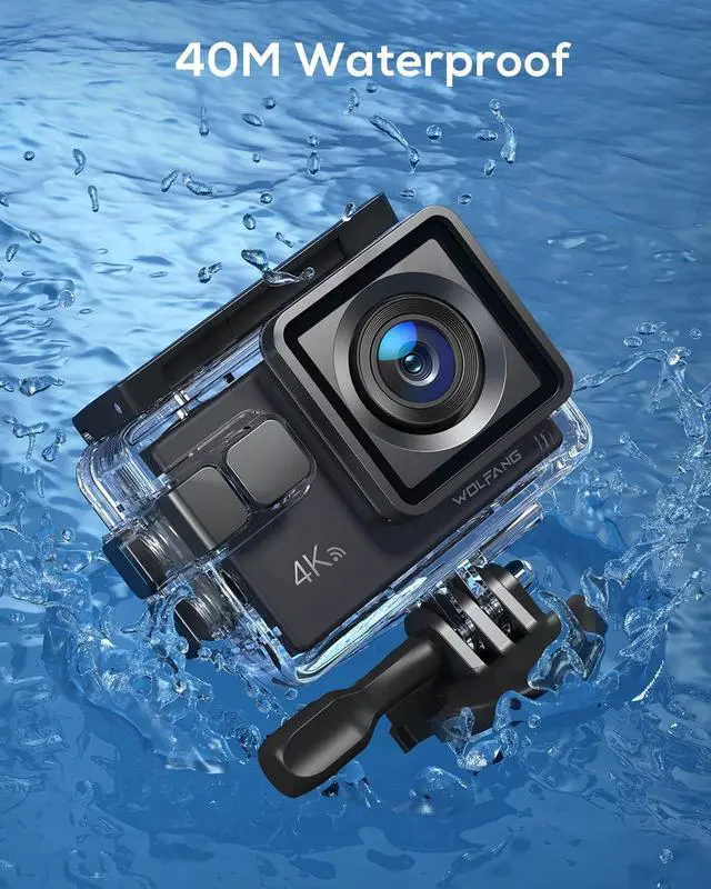Alt view image 5 of 7 - WOLFANG GA100 Action Camera 4K 20MP Waterproof 40M Underwater Camera EIS Stabilization WiFi 170° Wide Angle Helmet Camera (External Microphone, Remote Control, 2 Batteries and Accessory Kit)
