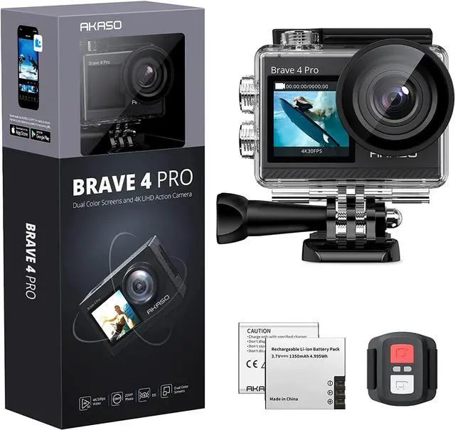 Main image of AKASO Brave 4 Pro 4K Action Camera - 131ft Waterproof Camera with Touch Screen Advanced EIS Remote Control 5X Zoom Underwater Camera Support External Mic